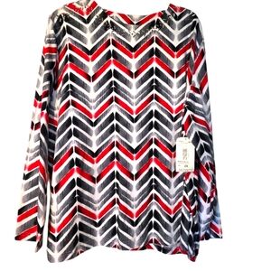 Links Chevron Patterned Long Sleeve Top Red White Black 2X NEW